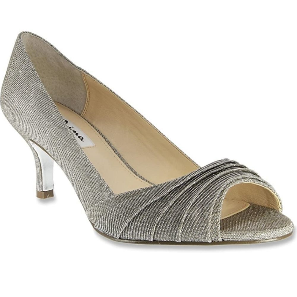 Nina womens open toe pump steel Luna shine